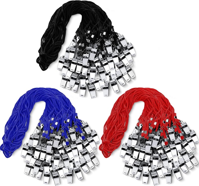 Kingdder 100 Pcs Metal Referee Whistle Bulk for Coach Whistles for Adults with Lanyard Stainless Steel Sports Whistle Emergency Loud Sound Whistle for Teachers Polices School Sports - Image 1